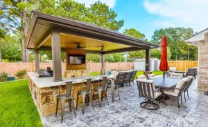 outdoor kitchen with tv